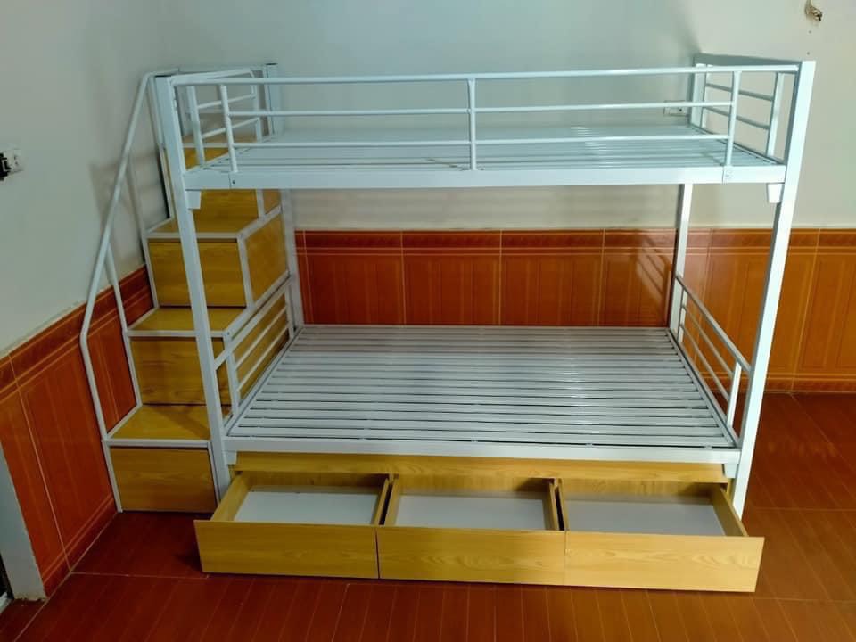 Giường sắt 2 tầng 1m2/1m2 cầu thang hộp có ngăn kéo hộp vuông 40x40