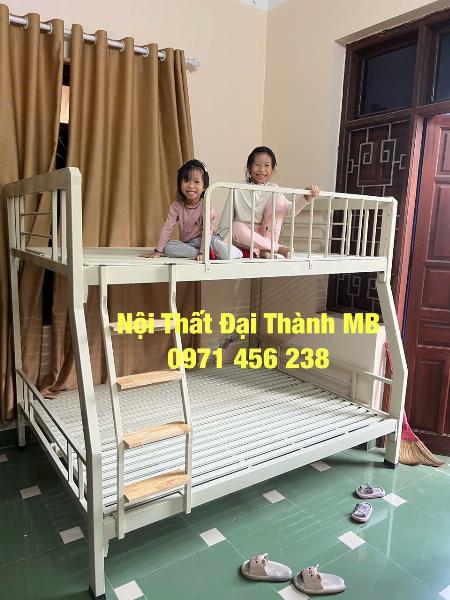 Giường sắt tầng hộp cao cấp trên 1m2 dưới 1m4 màu kem