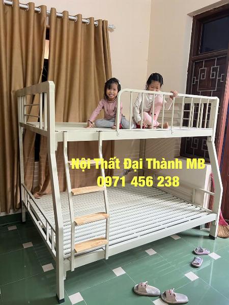 Giường sắt tầng hộp cao cấp trên 1m2 dưới 1m4 màu kem